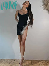 Lunivop Women Summer Sexy Sleeveless Backless Black Mesh Beading Mini Bodycon Bandage Dress Elegant